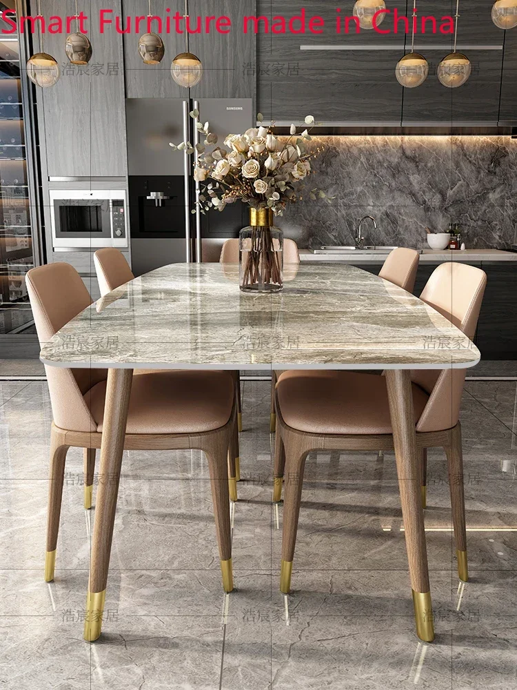 Imported slate light extravagant Italian marble dining table and chair combination modern simple small household dining table