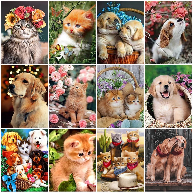 

5D DIY Diamond Painting Animal Cat Dog Flower Embroidery Mosaic Picture Full Drill Cross Stitch Craft Kit Living Room Decor Gift