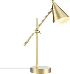 Adjustable Brass Desk Lamp with Modern Cone Shade, E26 Base for Bedroom or Office Lighting