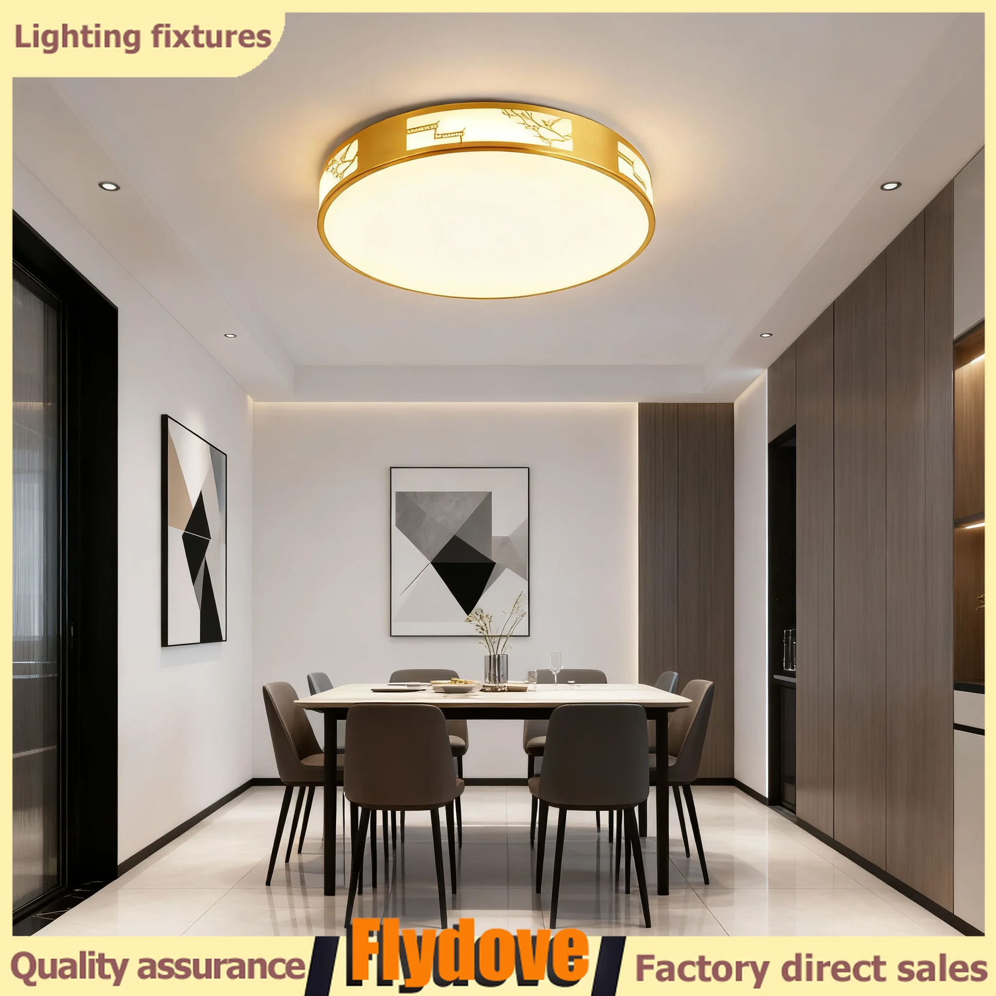

New European Style Copper Ceiling Light Ultra-thin LED Three Color Light Circular Restaurant Aisle Home Decoration Main Light