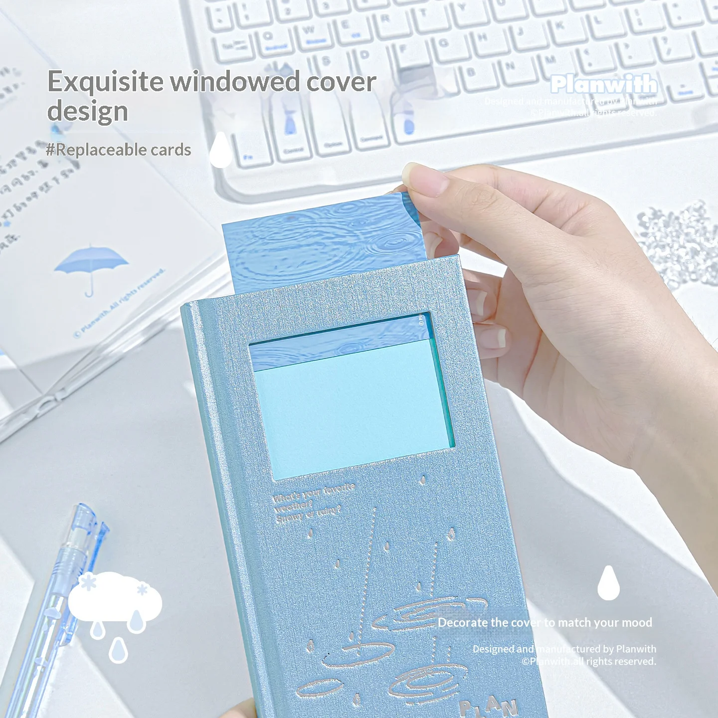 Planwith WEATHER Hardcover A7 Pocket Size Agenda Planner Notebook,Cute Rain & Snow Theme Diary, Bookkeeping, Stationery Handbook