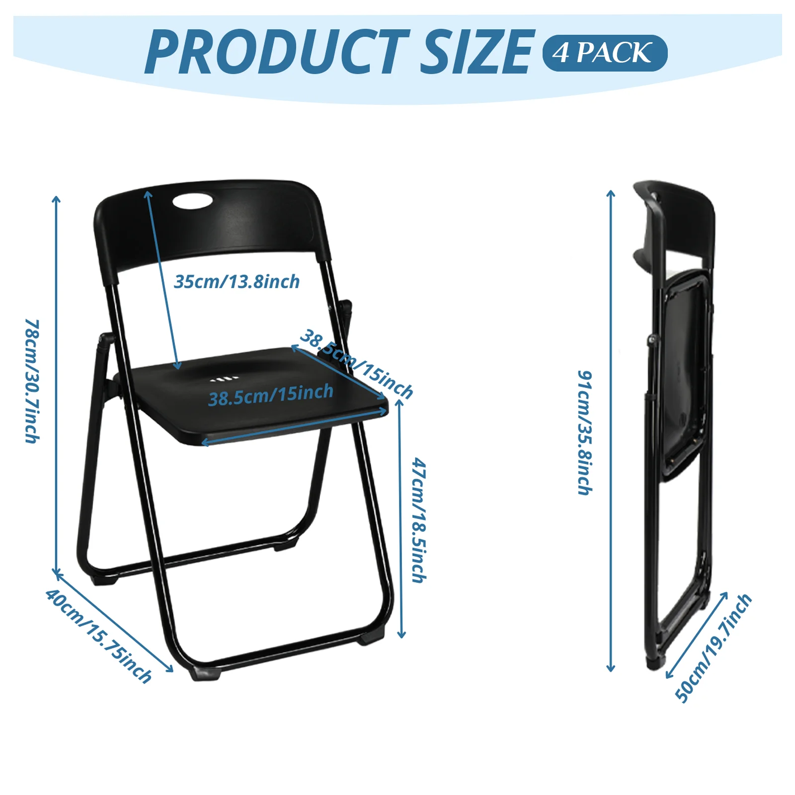 4 Pack Plastic Folding Chairs Stackable Commercial Chairs Portable Event Seating Black Chairs