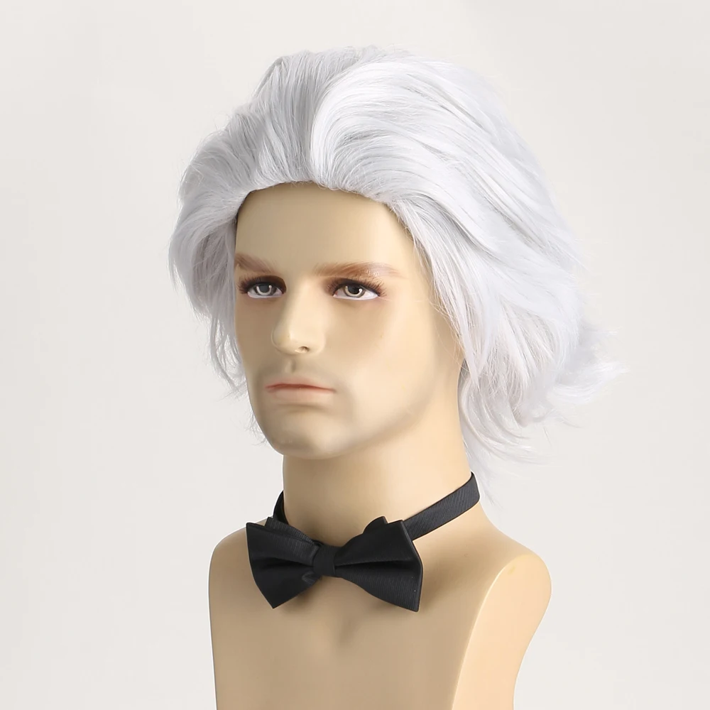 Men\'s Wig Versatile Comic Cos Fake Hair Silver White Short Hair Men Party For Carnivals Short White Synthetic Wig Cosplay Wigs