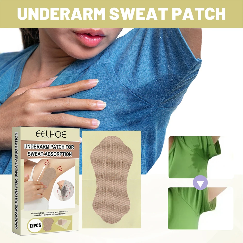 Underarm Sweat Absorb Patch for Women Men 12pcs Armpit Sweat Strong Absorbent Pad Absorbing Anti Perspiration Foot Sticker Patch