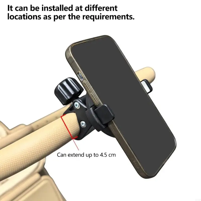 Phone Mount with Flexible Portrait or Landscape Screen Positioning, 360-Degree Rotation, and Contact Areas for the Phone and