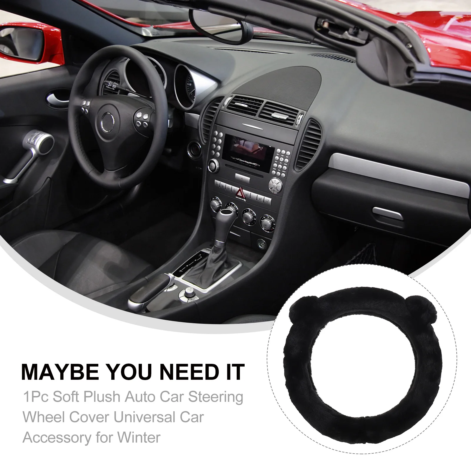 

Winter Steering Wheel Cover Fuzzy Protective Sleeve for Car Universal Heat Resistant Skid Proof Durable