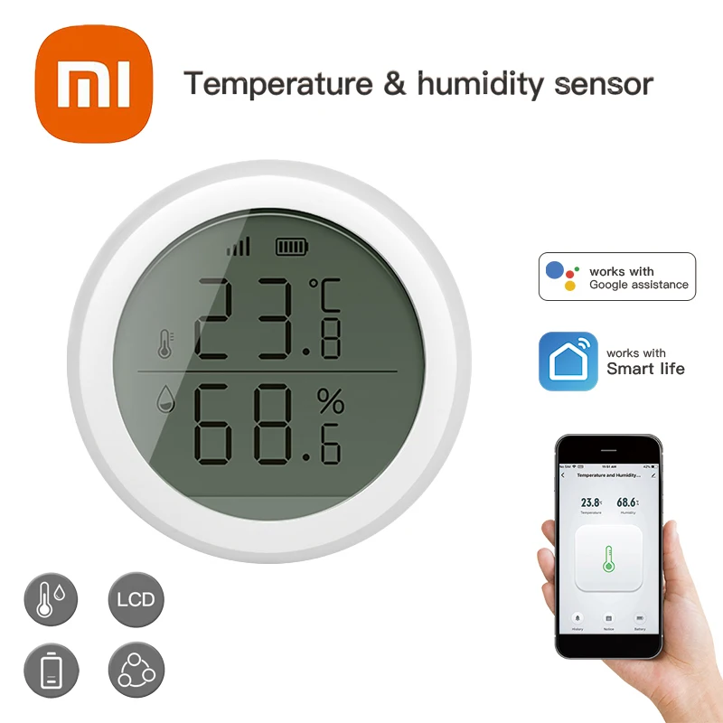 Xiaomi-termómetro inteligente para interiores, inalámbrico, WiFi, Sensor de temperatura y humedad, pantalla LCD, aplicación de Control por voz