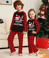 Merry Christmas Plaid Print Children's Clothing Set Baby Romper Pjs Toddler Boys Girls Matching Pajama Sets Kid Cute Soft Pijama