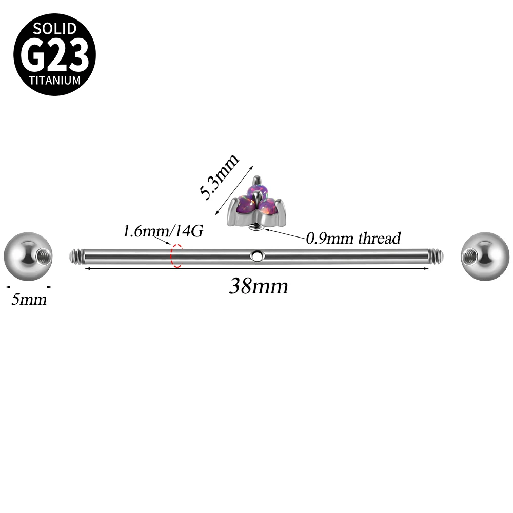 1 قطعة G23 التيتانيوم الحديد الصناعي مع انفصال اكسسوارات مثلث أوبال الزركون الأذن عرضية هيئة ثقب المجوهرات 14 جرام #2