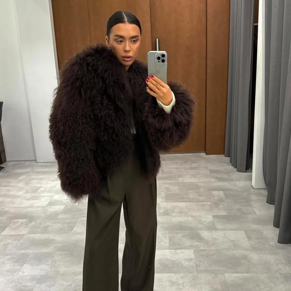 Multi-Color Real Fur Coat Women 2026 Luxury Real Mongolian Fur Jacket Thick Warm Fur Overcoat Female Genuine Fur Coat Women