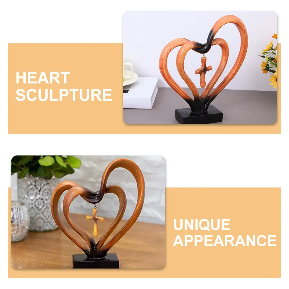 

Love Heart-shaped Ornaments Statue Decor Desk Sculpture Romantic Couple Light Brown Craft Figurines Bride