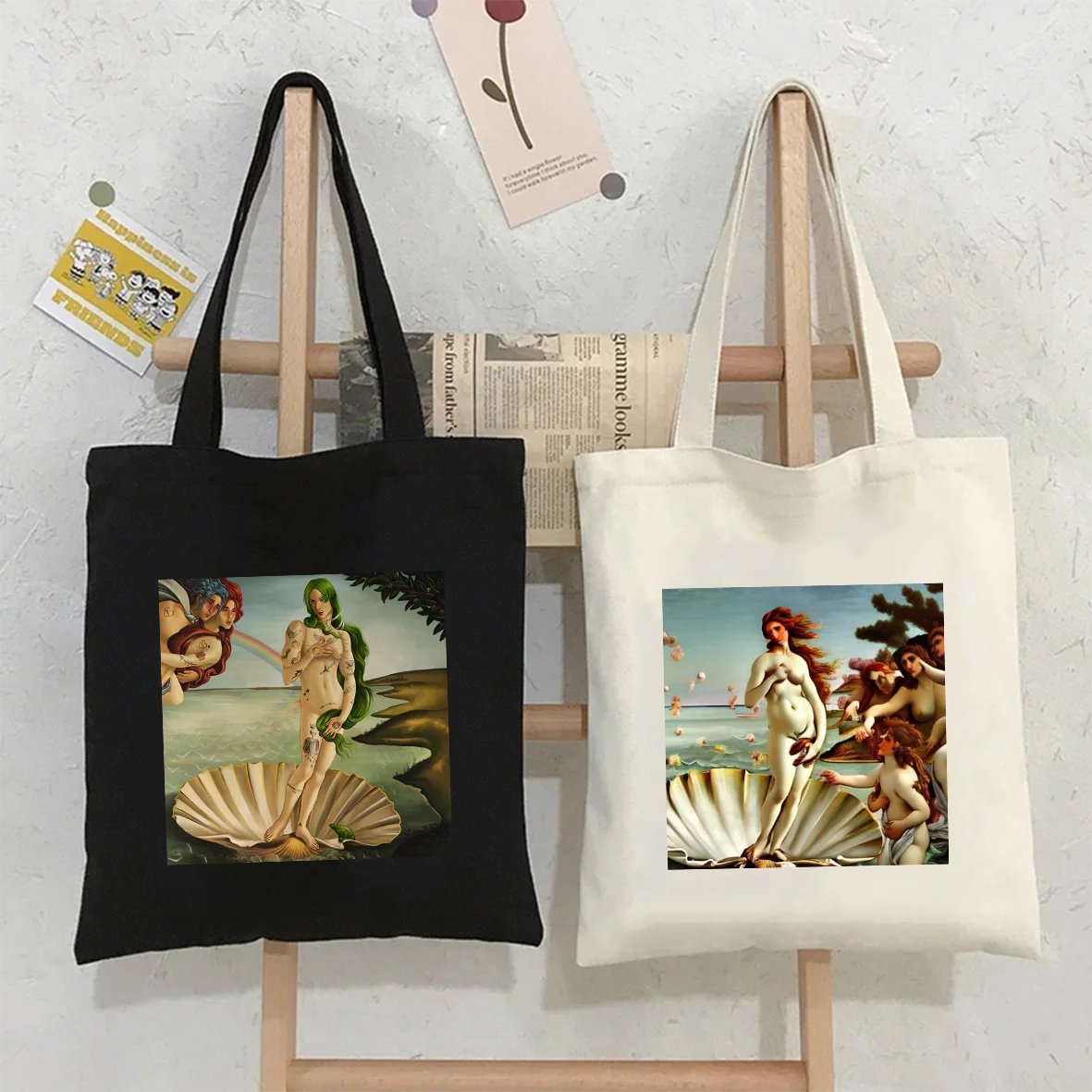 Art Painting The Birth Of Venus Bling Cute Women's Canvas Shoulder Bags Harajuku Handbags Tote Eco Shopper Cotton Shopping Bags