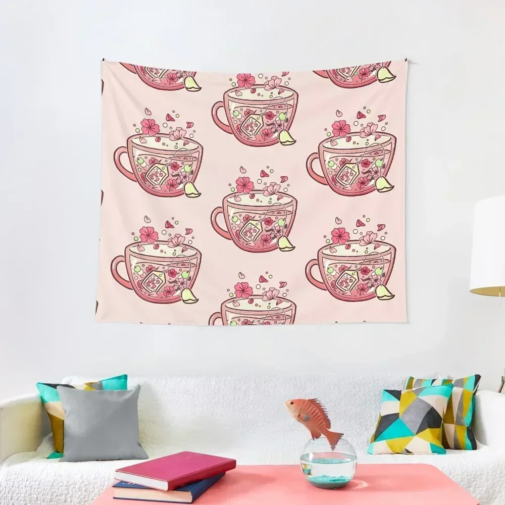 

Glass Sakura Tea Tapestry House Decor Room Decor Outdoor Decoration Home Decorations Tapestry