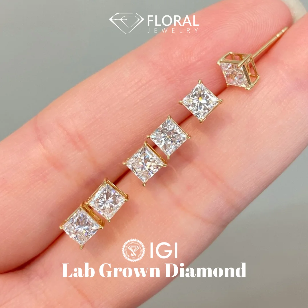 Diamond Stud Earrings - Kolczyki typu solitaire z diamentami syntetycznymi
