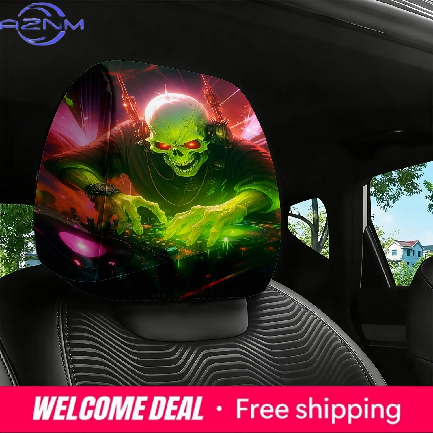 Coole fluoreszierende Totenkopf-Autokopfstützenabdeckung, leicht zu reinigen, modisches Autositzkissen-Zubehör