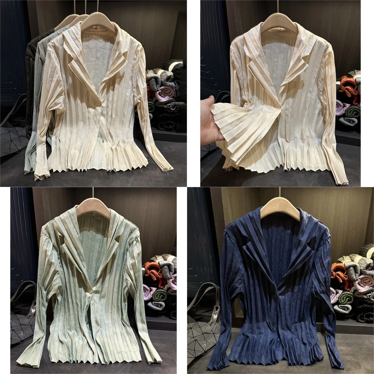 

Miyake Pleated Korean Version Pleated Solid Color Suit Collar Jacket with Elegant, Casual and Lazy Atmosphere Cardigan for Women