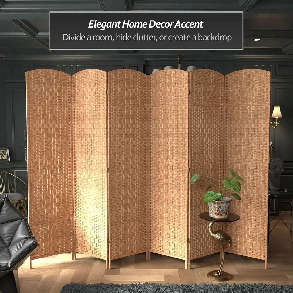 7 ft. Natural Tall Diamond Weave 6-Panel Room Divider