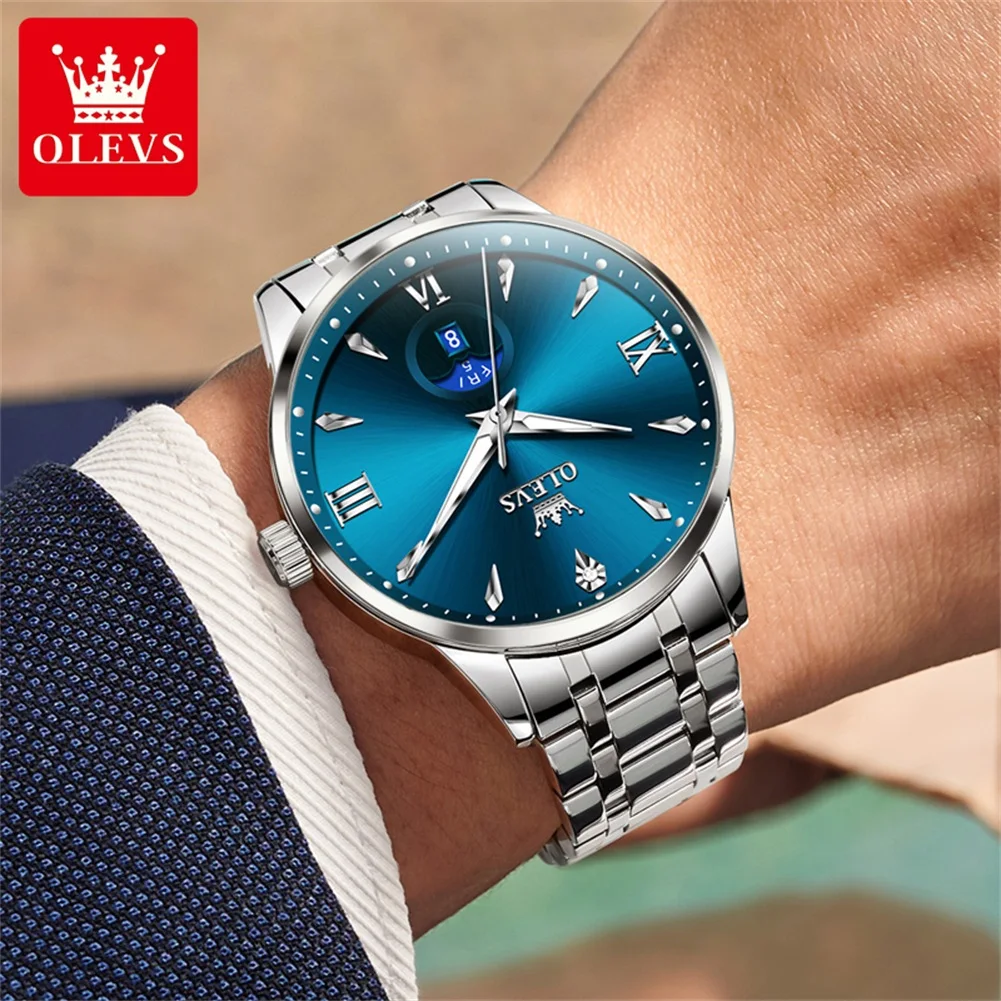 OLEVS 3646 Mens Watch Original Business Quartz Watch Waterproof Luminous Large Dial Watch For Man Dual Calendar Display Gifts