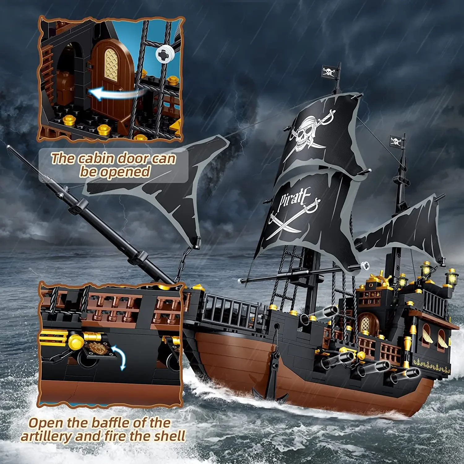 Building Block Model Pirate Stronghold Black Pearl Boat Royal Navy Warship Port DIY Educational Bricks Toy For Kids Gift