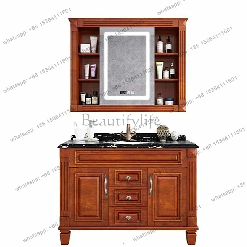 

Simple American bathroom cabinet combination rock slab oak solid wood bathroom cabinet