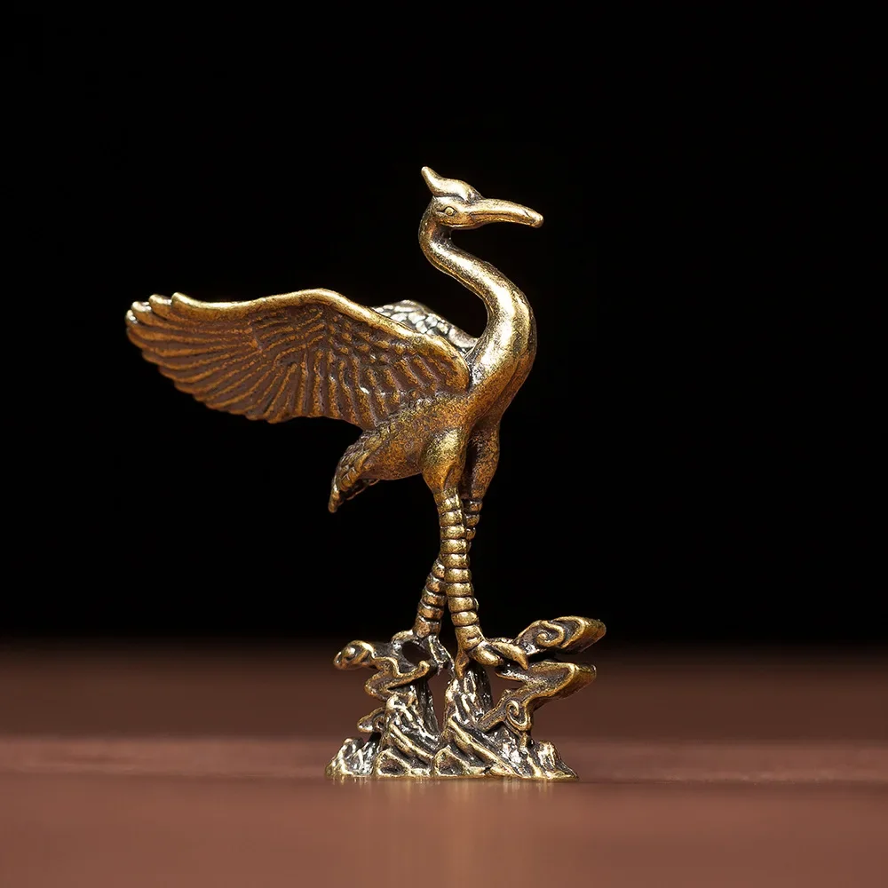 

1Pc Brass Crane Figurines Miniatures Desktop Ornaments Living Room Decorations Crafts Accessories Small Animal Statue Decor