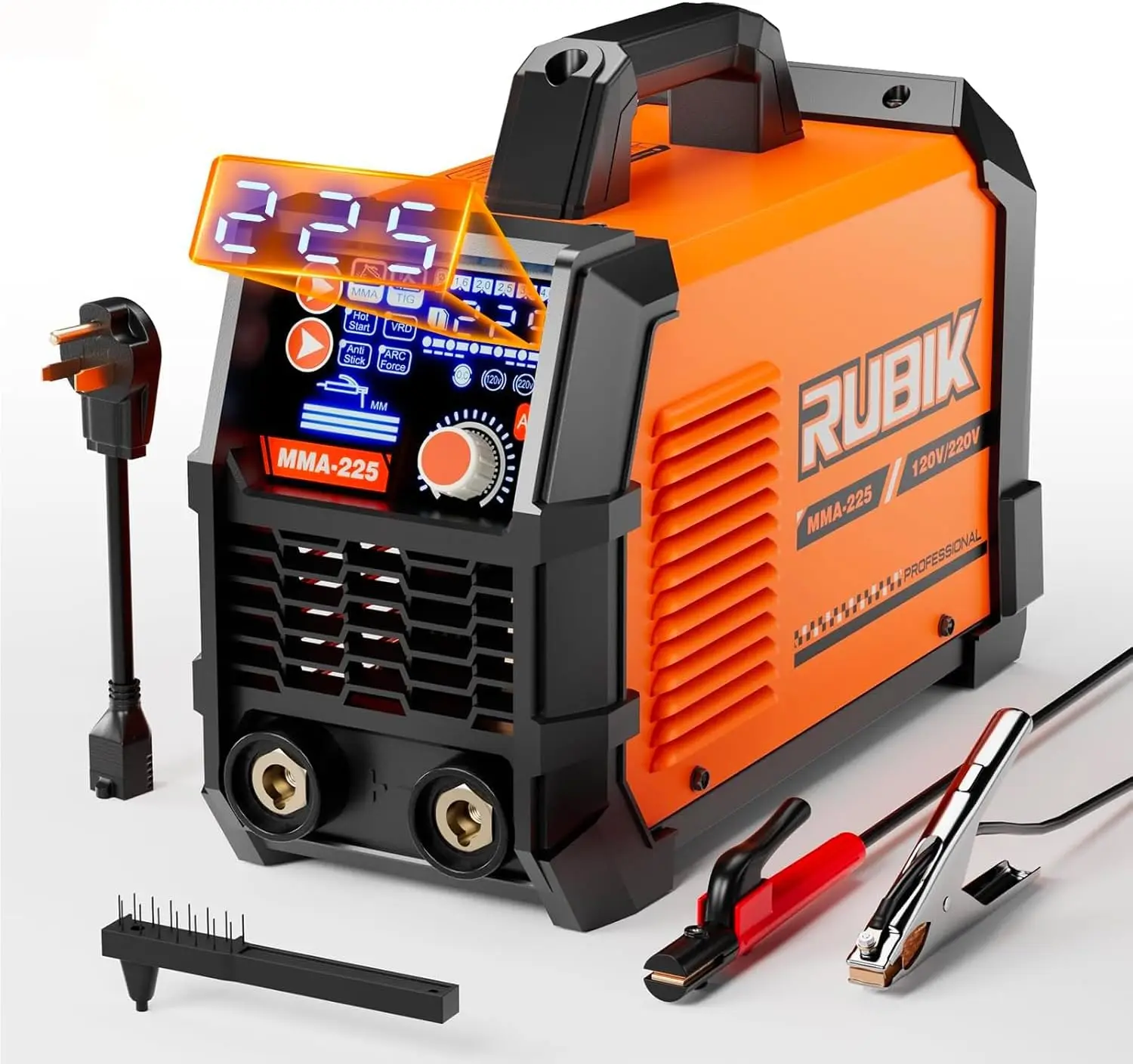 

225 Amp Stick Welder with Large LCD, Digital IGBT Inverter, 110V/220V Portable Welding Machine - Dual Voltage, Hot Start