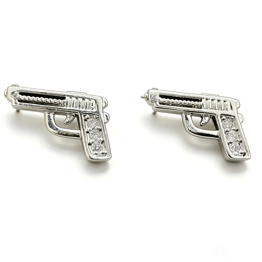 Handgun-shaped Zircon Stud Earrings Round Transparent Zircon Ladies' Jewelry Earrings Everyday Goth Street Jewelry Earrings
