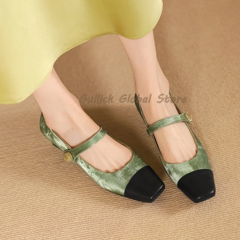 

2024 Spring New Arrival Shoes Square Toe Cloth Cow Leather Instep Strap Pumps Soft Dress Elegant Women Shoes Breathable Size41