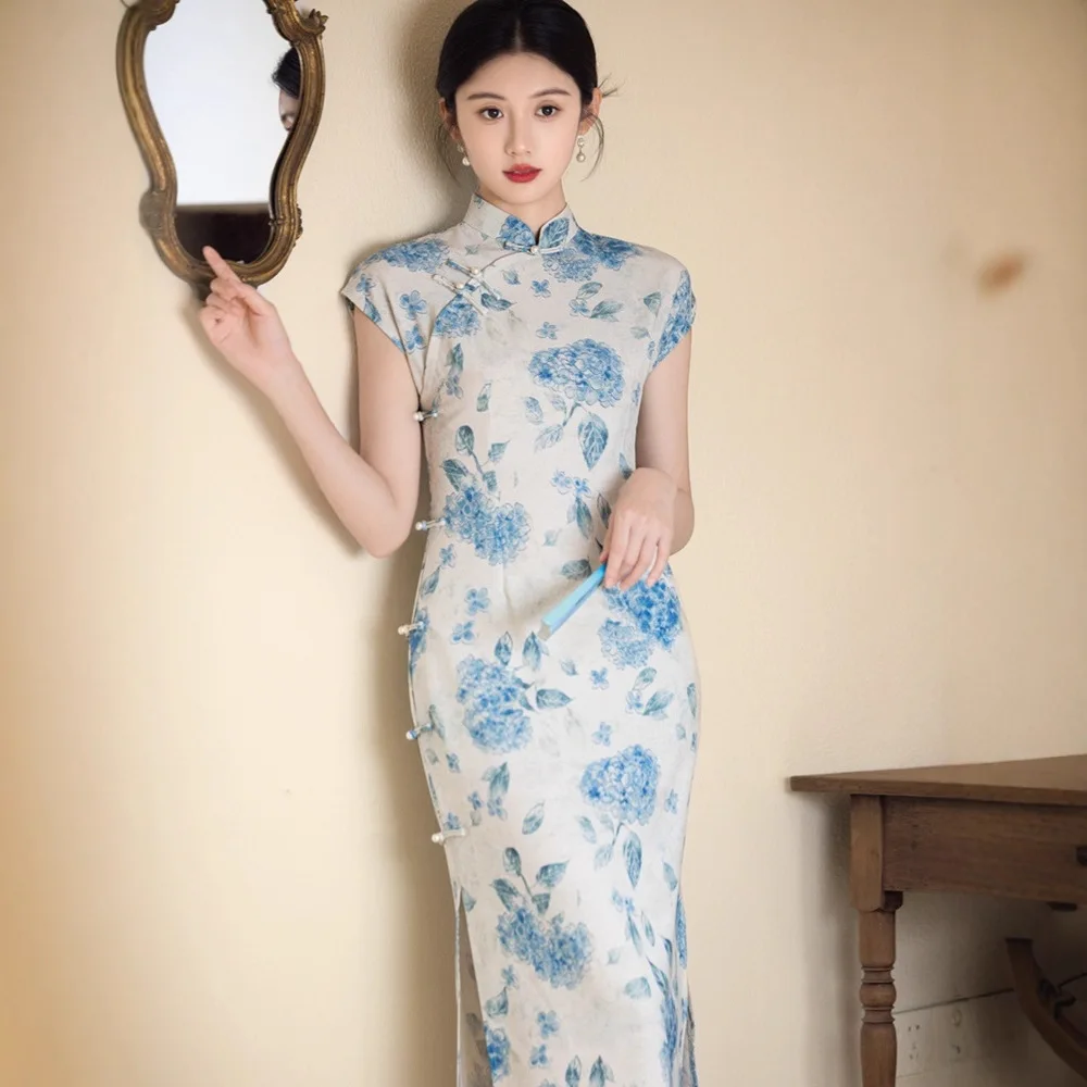 

Yourqipao Китайский стиль с воротником-стойкой, модифицированная версия Cheongsam для женщин, летнее платье Ципао