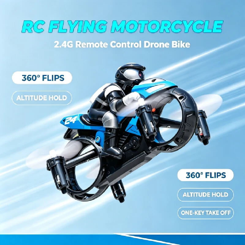 Amphibious Land‑Air Rc Flying Motorcycle 2‑Mode Stunt 4‑Axis Remote Control Bike Quadcopter Aircraft Toy Gift For Kids