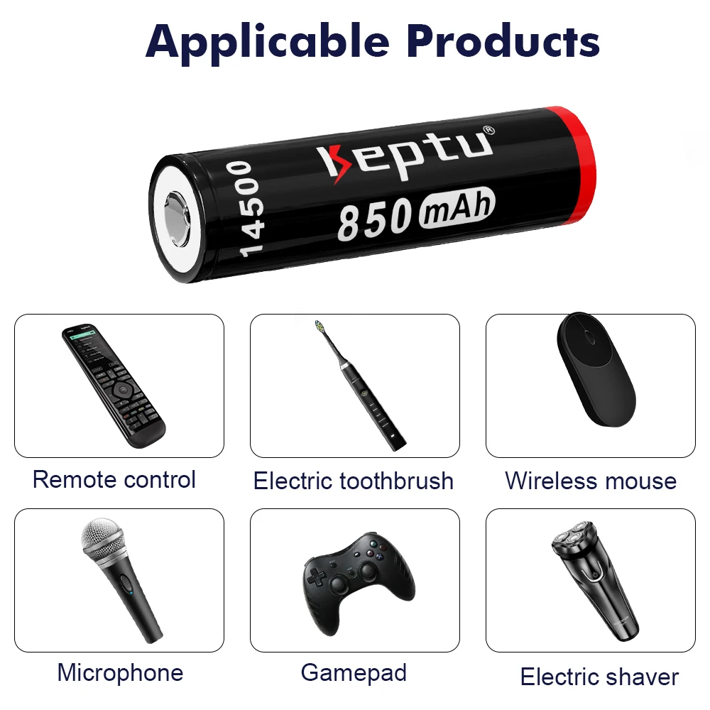 KEPTU 14500 battery 3.7V AA 14500 850mAh real capacity li-ion 14500 battery for electric toothbrush, razor, barber battery