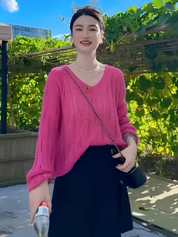 패셔너블한 레이지 슬레 롱 슬리 여성 니트웨어 가을 신상품 소형 사이즈 슬리 다용도 젊은 감각의 탑