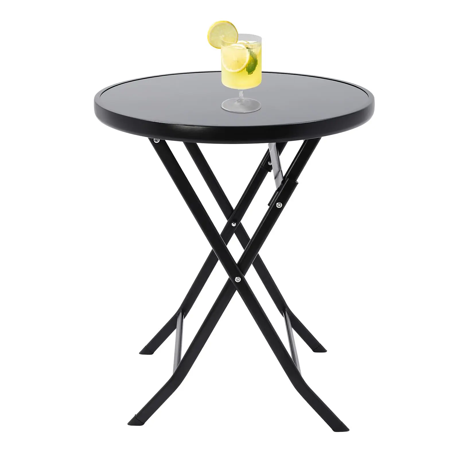 

24" Outdoor Patio Side Table, Round Iron Metal Folding Garden Coffee Bistro Table, Outdoor Furniture for Commercial Party Backya