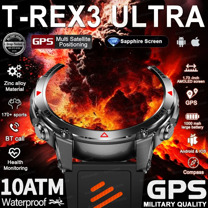 

Новые военные уличные GPS-позиционирующие SmartWatch для мужчин Run RIDE Фитнес GPS Tracer 10ATM/IP69 Компас HD-вызов Спортивные часы-браслет