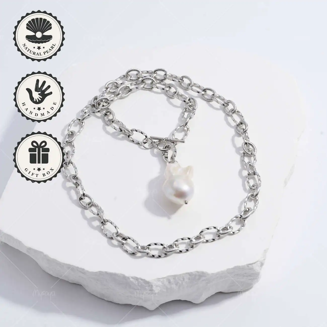 

MYSOYA большое белое ожерелье-цепочка с подвеской в стиле барокко 13–15 мм, подарочная коробка, идеальный подарок на день рождения и годовщину