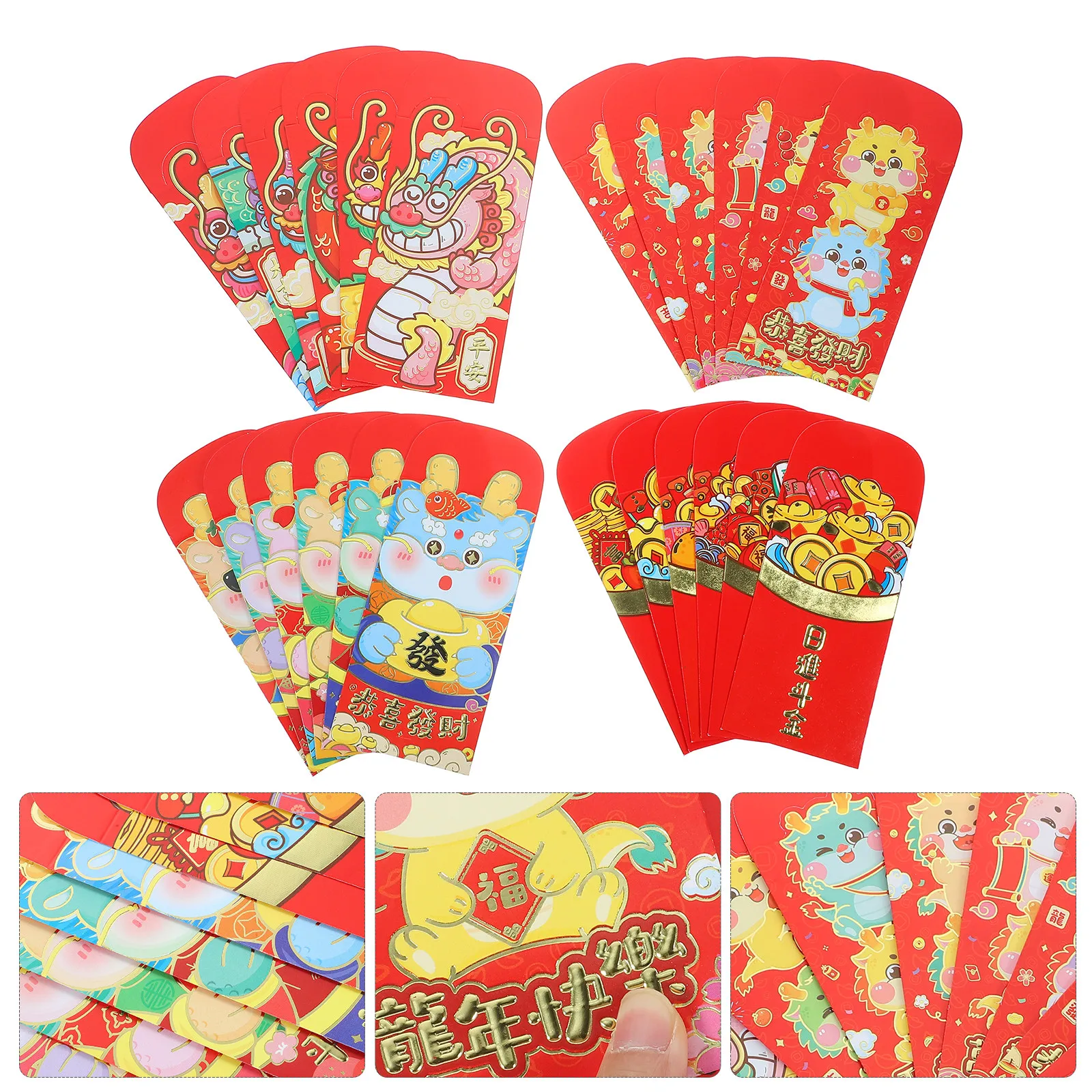 

24Pcs Red Envelope Chinese New Year Cute 3D Cartoon Lucky Money Bag for Spring Festival Gift Kids Adults Traditional Cultural