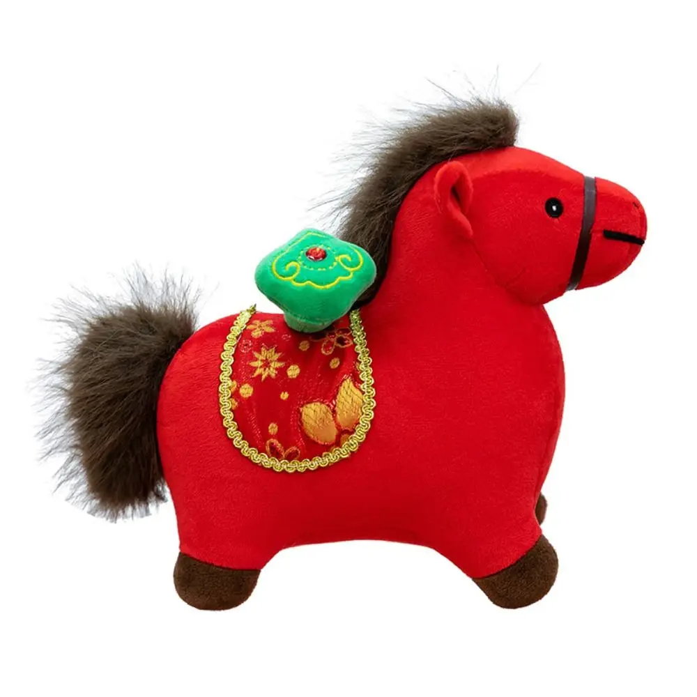 

2026 New Year Chinese Style Lucky Horse Plush Toy Red PP Cotton Filling Pony Decor Plush Texture Horse Plush Doll Home Decor