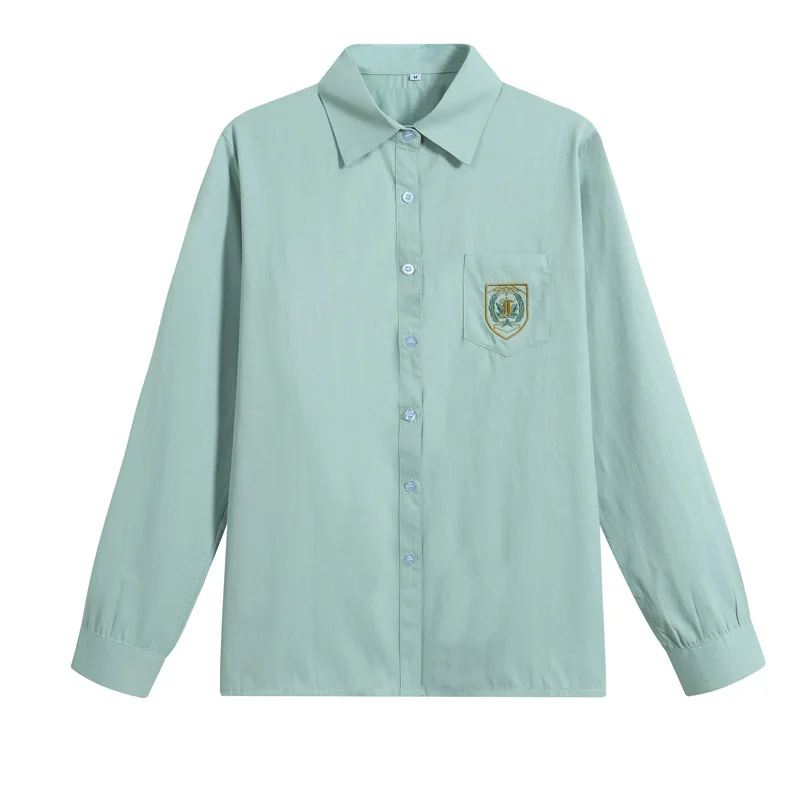 2024 New Girls Forest Green JK Uniform Tops Summer Short Sleeve Button-up Shirt Autumn Long Sleeve Japanese School Uniform