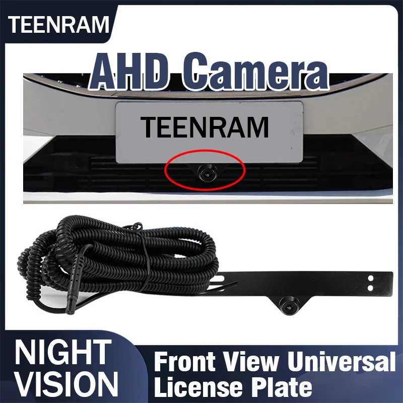 

TEENRAM Vehicle Front Camera Waterproof AHD 1080P Car Front View Camera Universal License Plate Fisheye Night Vision 150° Lens