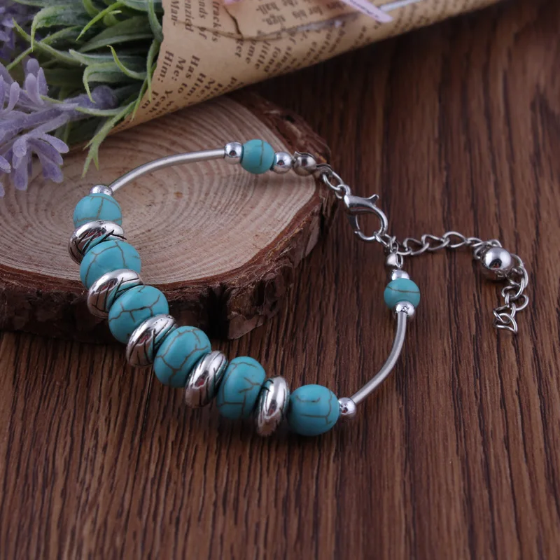 Aihua Tibetan Silber Natur Türkis Stein Perlen Armband & Armreif für Frauen Böhmen ethnische Aussage Schmuck Zubehör – Detail 14