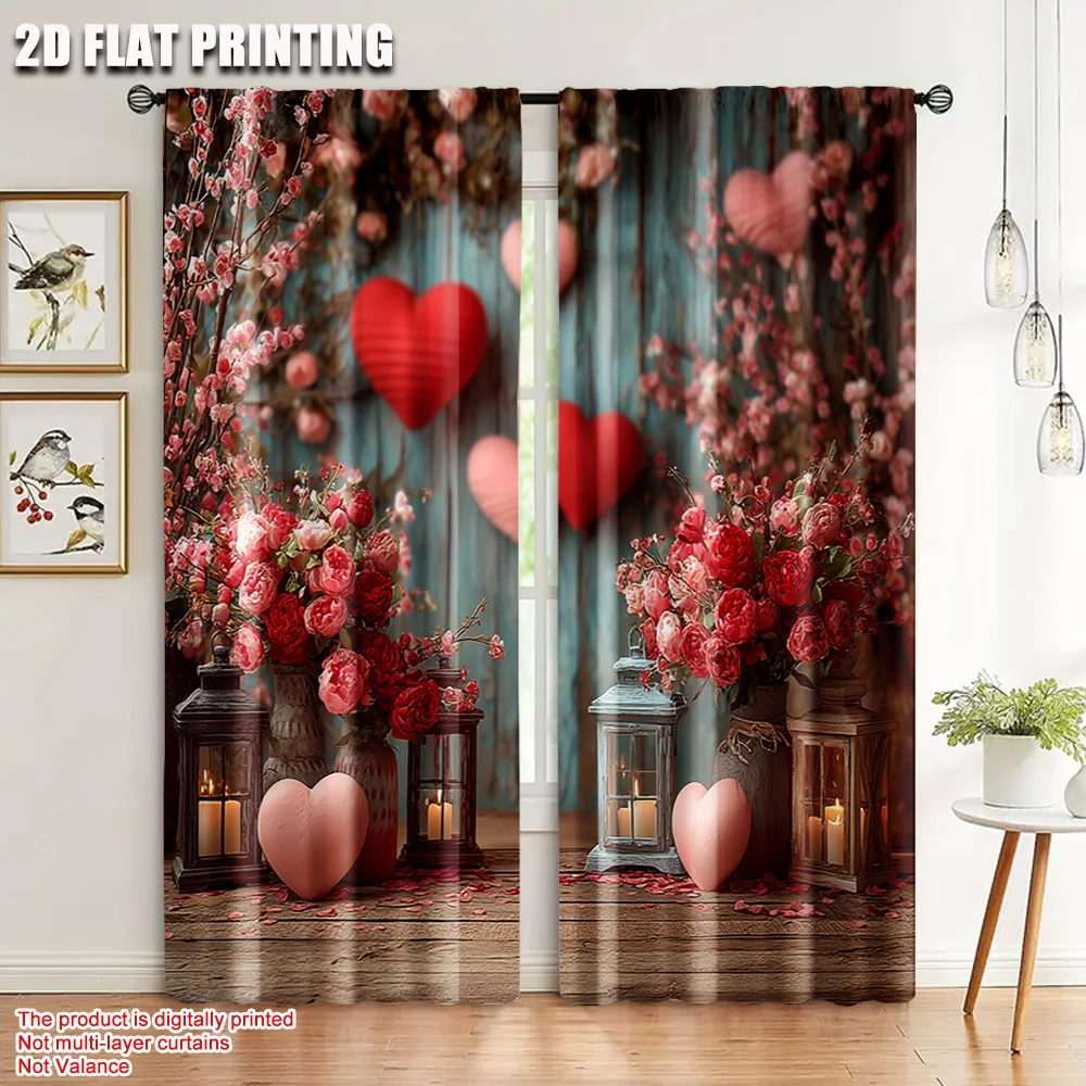 2 uds., cortinas con impresión plana 2D, filtro de luz de amor para el Día de San Valentín, fiesta de cumpleaños se aplica a la sala de estar, decoración al aire libre