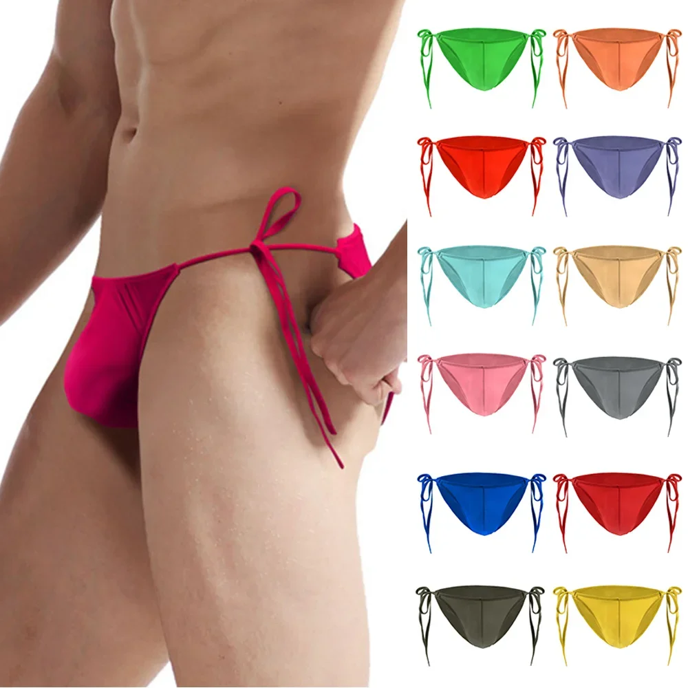 Mens Ice Silk Thongs Micro Cock Pouch G-strings Male Bandage Bikini Panties Breathable Underwear Exotic Lingerie Tanga