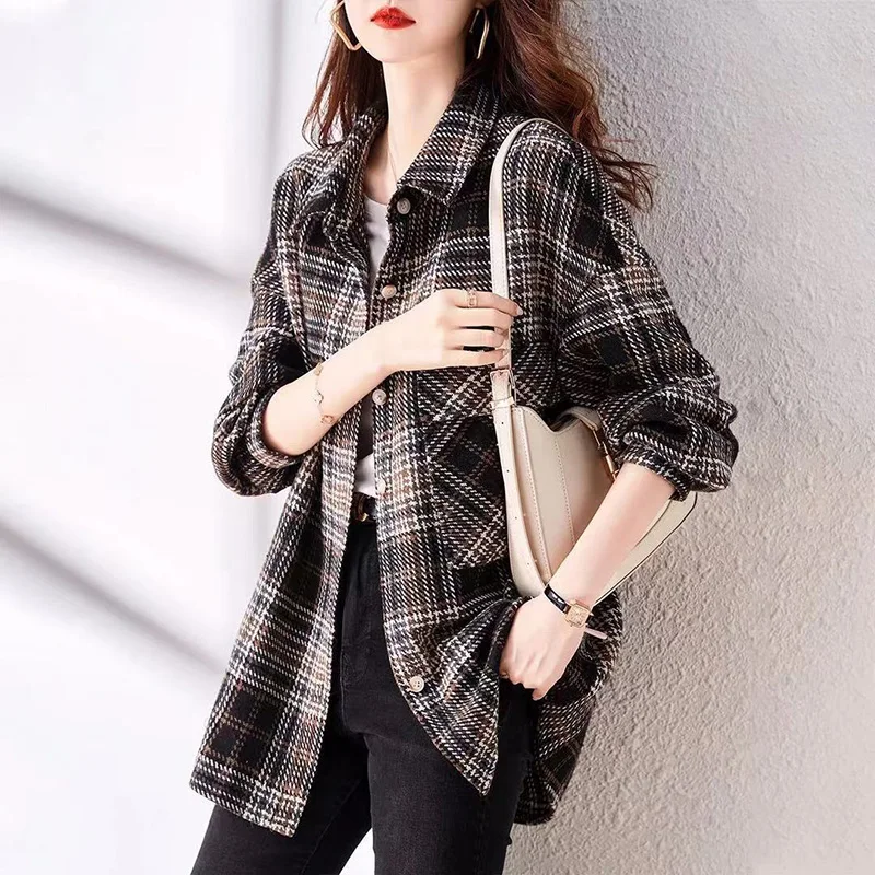 Spring Thick Korean Fashion Loose Shirt Lady Casual Vintage Pockets Long Sleeve Top Women Clothing Simple Commuting Blouses