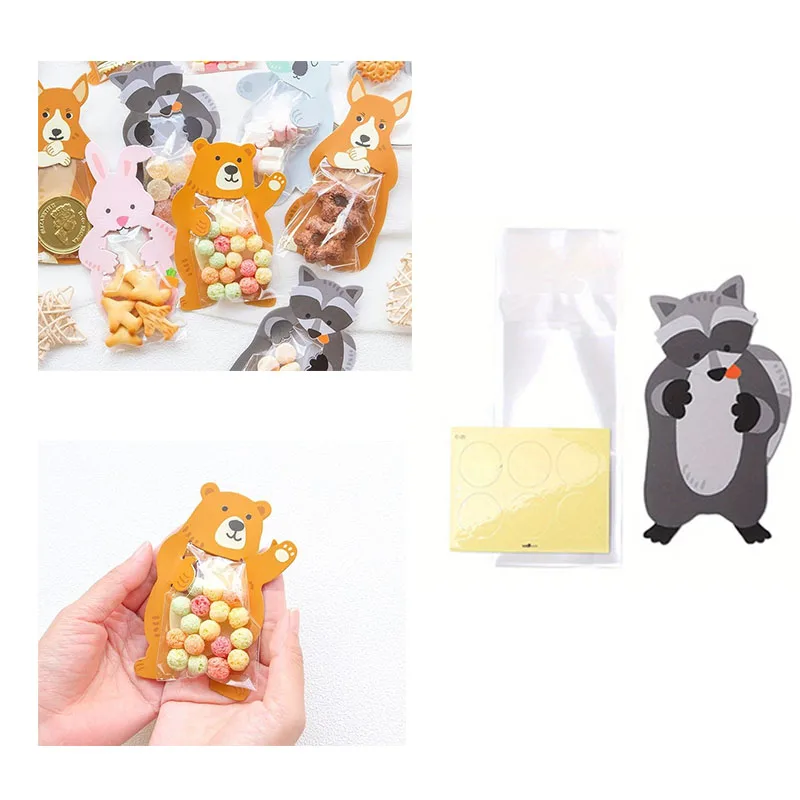50 Stück Geschenktüten mit Tiermotiv, perfekt für Geburtstagsfeiern, Osterdekorationen, Süßigkeiten-Keks-Verpackungen mit Bären- und Kaninchen-Designs