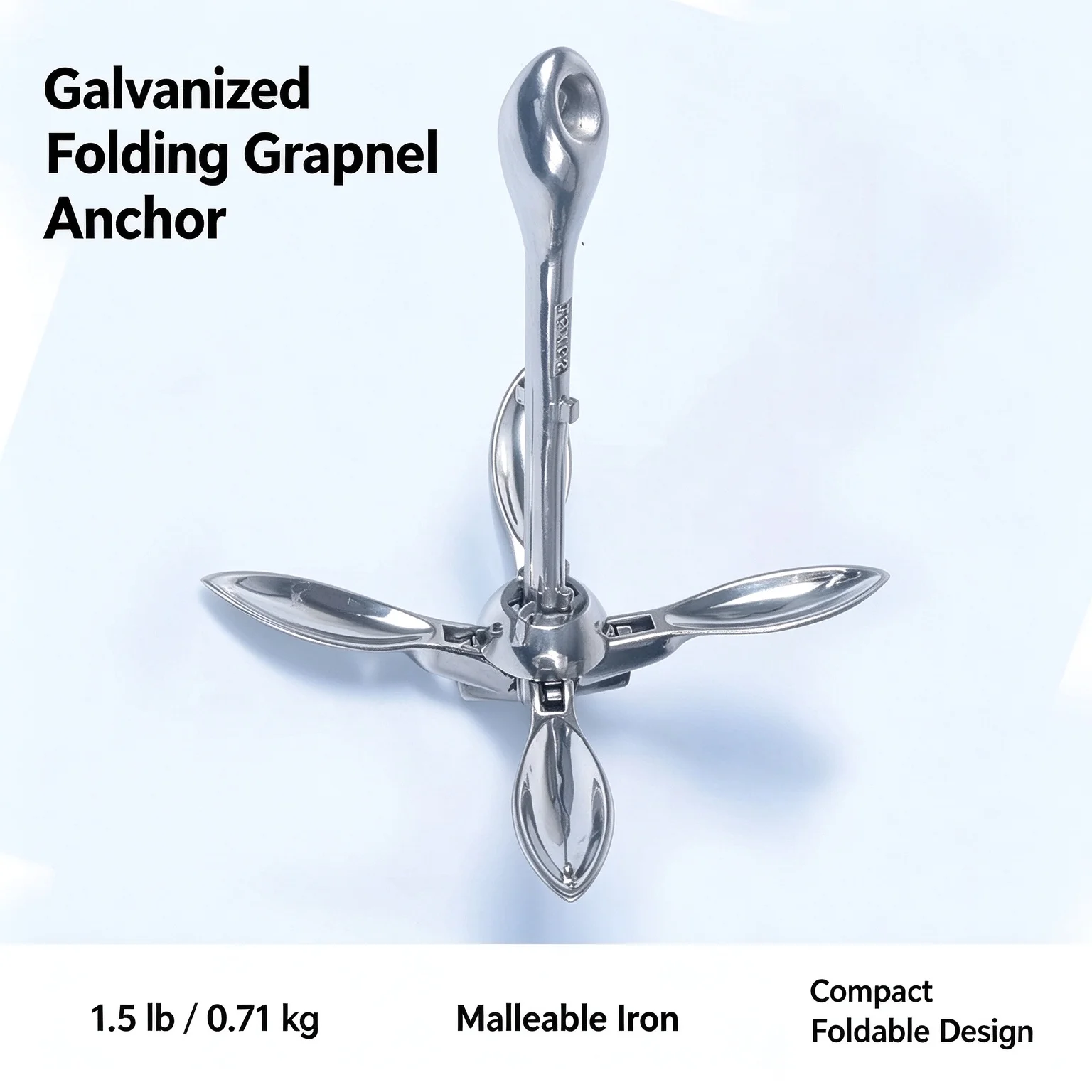 1Pcs 1.5 Lb Galvanized Folding Grapnel Anchor Malleable Iron Foldable Lockable Design For Small Watercraft Dinghy Boat