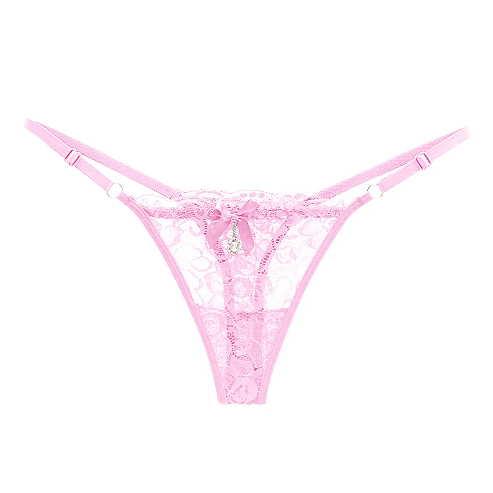 

Lace Thongs Sexy Panties Women Crystal Pendant Bow Sheer T-Back Transparent Underwear Adjustable Thong G-String Sexy Lingerie