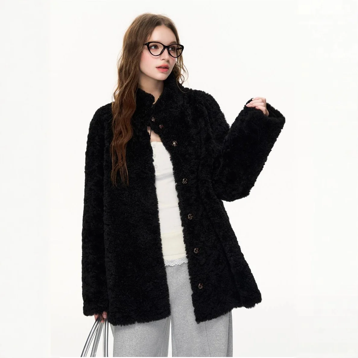 سترة نسائية من الفرو المقلد لعام 2025 مبطنة بالصوف واحدة الصدر ملابس خارجية من الفرو الاصطناعي للسيدات معطف فرو صديق للبيئة بسيط #2