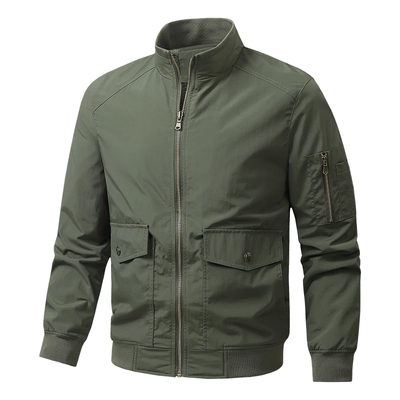 New Stand Up Collar Men's Washed Flight Jacket Spring Autumn Casual Workwear Male Multi Pocket Jacket Versatile Loose Jacket