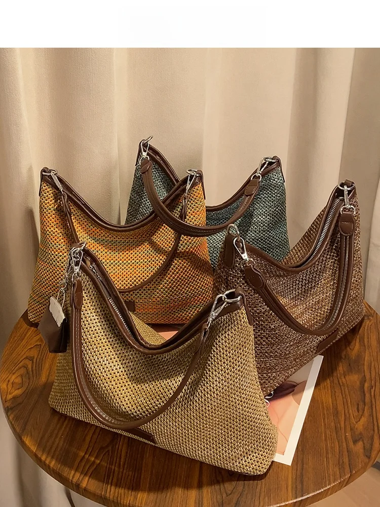 MuziKai Large Capacity Tote Bag Women's Fashionable Simple Woven Underarm Crossbody Bag 2026 New Autumn Stylish Handbag