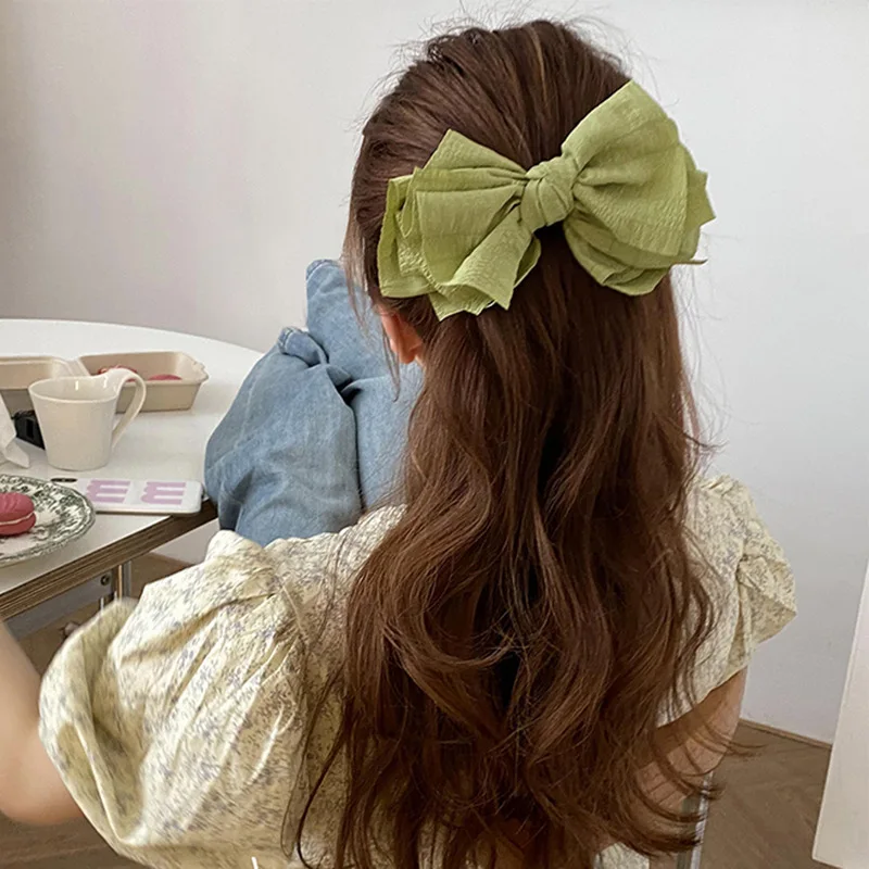 

Ruoshui Woman Summer Solid Pleated Bow Frence Hair Clips Girls Elegant Hairpins Big Bowknot Barrettes Fashion Back Head Hairgrip